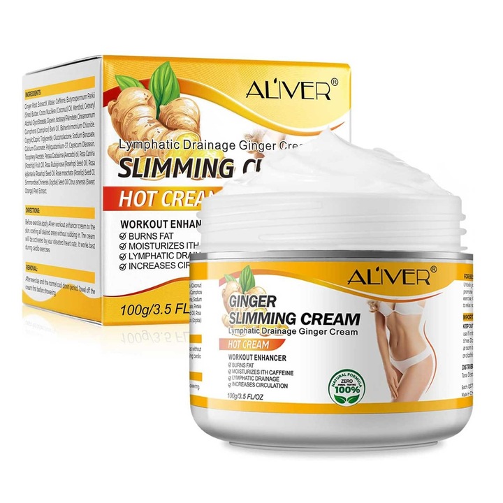 Crema pentru Slabit si Drenaj Limfatic cu Ghimbir, Efect Anticelulitic, Aliver Hot Cream, 100 g