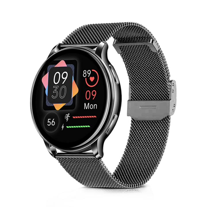 Смарт часовник NUBI KM10, Bluetooth разговор, Пулс, Калории, IPS Дисплей, Дистанционна камера, Дистанционна музика, Нотификации, Ултратънък, Черен / Плетка