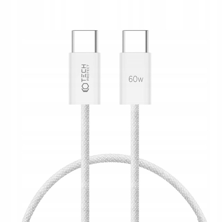 Cablu pentru incarcare si transfer de date TECH-PROTECT UltraBoost Classic, 2x USB Type-C, PD 60W, 3A, 25cm, Alb