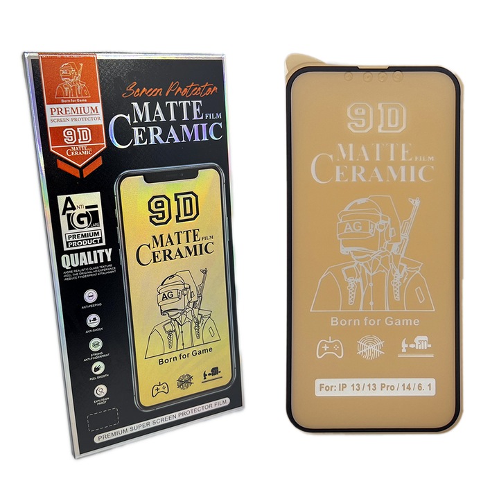 Folie de protectie ceramica, compatibila cu Apple iPhone 13, Full Cover, Negru/Mata