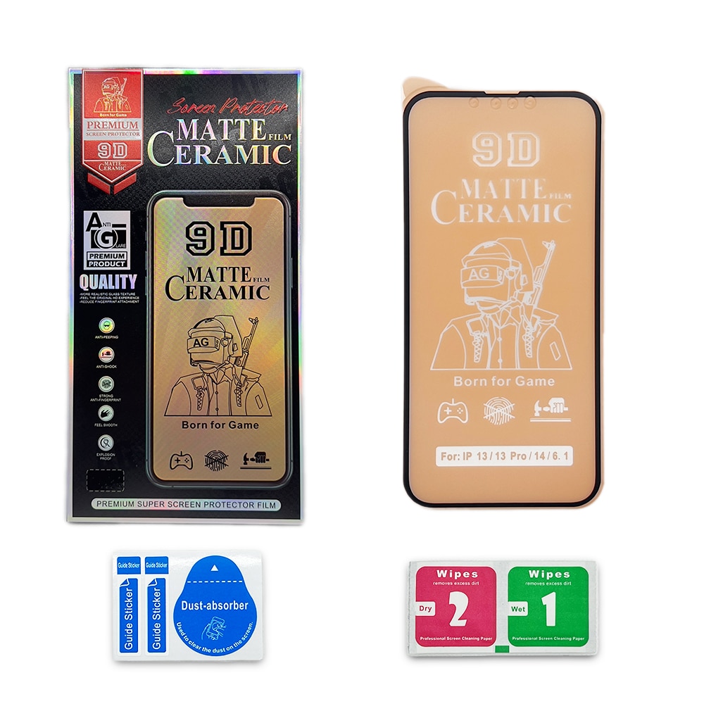 Folie de protectie ceramica, compatibila cu Apple iPhone 13, Full Cover, Negru/Mata