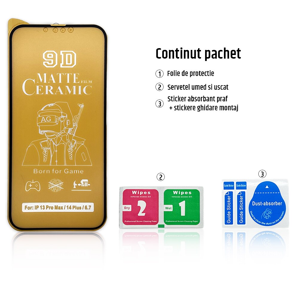 Folie de protectie ceramica, compatibila cu Apple iPhone 14 Plus, Full Cover, Negru/Mata