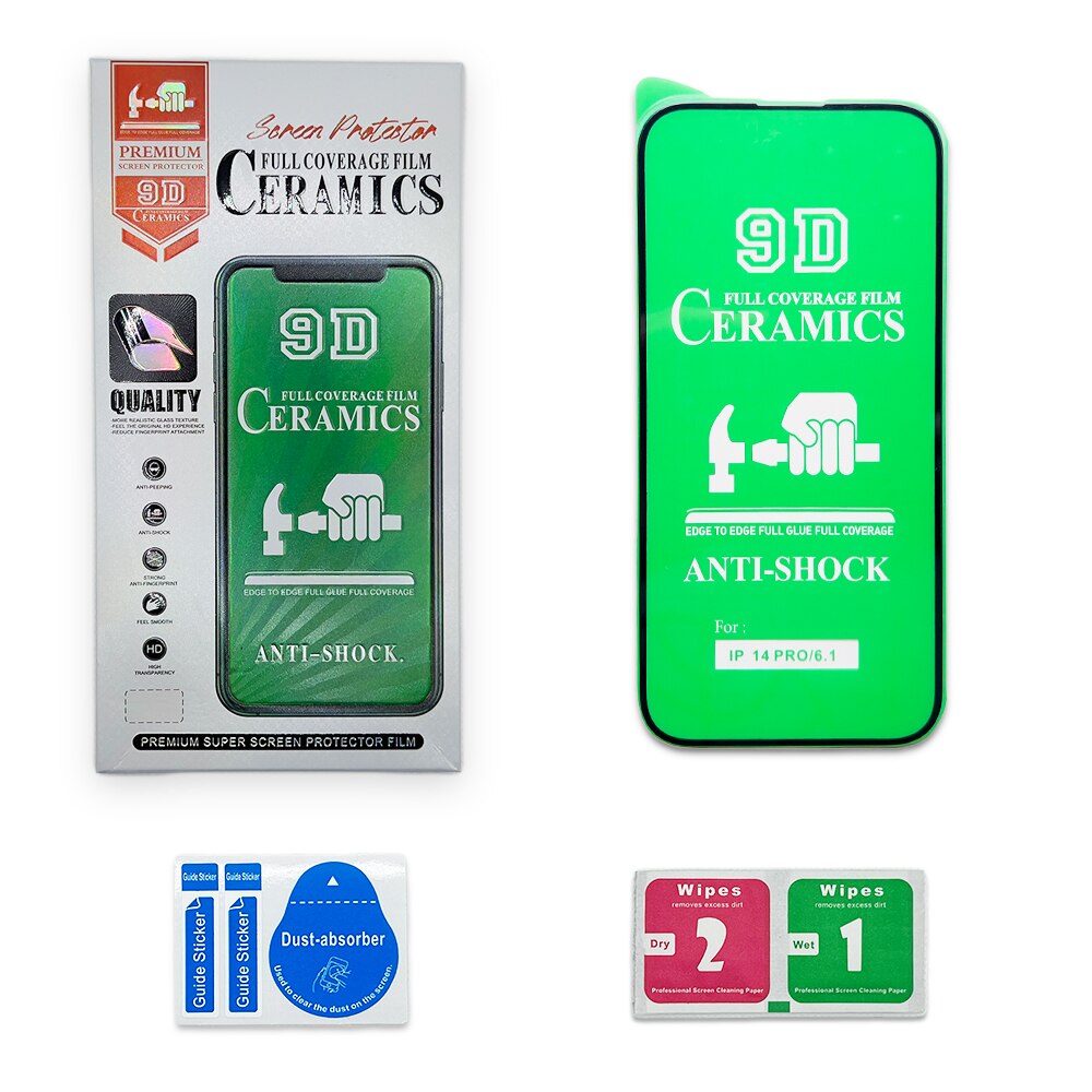 Folie de protectie ceramica, compatibila cu Apple iPhone 14 Pro, Full Cover, Negru/Transparenta