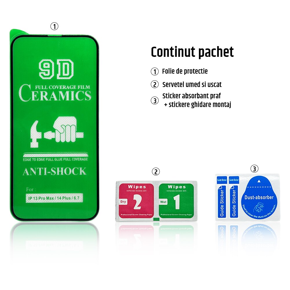 Folie de protectie ceramica, compatibila cu Apple iPhone 14 Plus, Full Cover, Negru/Transparenta