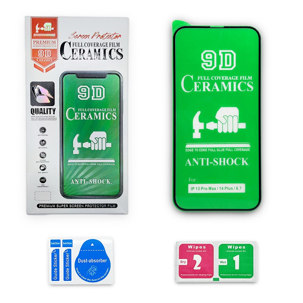 Folie de protectie ceramica, compatibila cu Apple iPhone 14 Plus, Full Cover, Negru/Transparenta