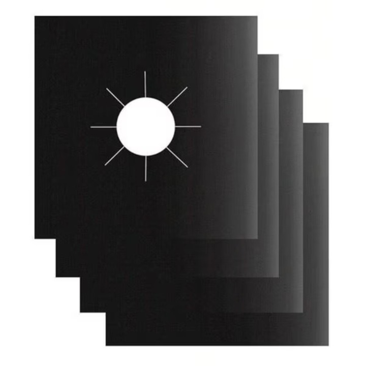 Set 4 bucati folii protectie din teflon pentru aragaz sau plita, Reutilizabile, Negru