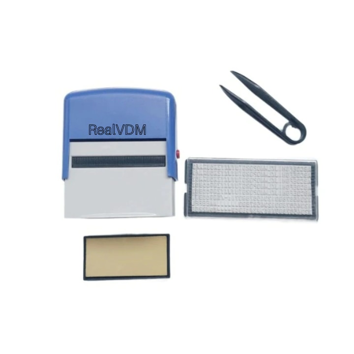 RealVDM® téglalap alakú testreszabható bélyegző, kék színű