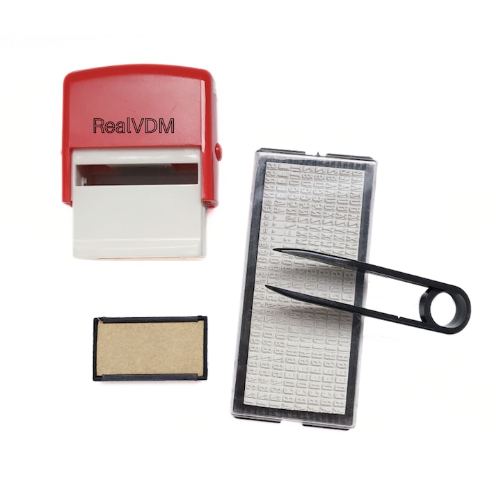 RealVDM® téglalap alakú testreszabható bélyegző, piros színű