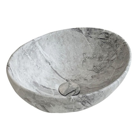 Lavoar pe blat Rebiko oval, ceramic, design modern si elegant, model de marmura, 42 x 34 x 15 cm