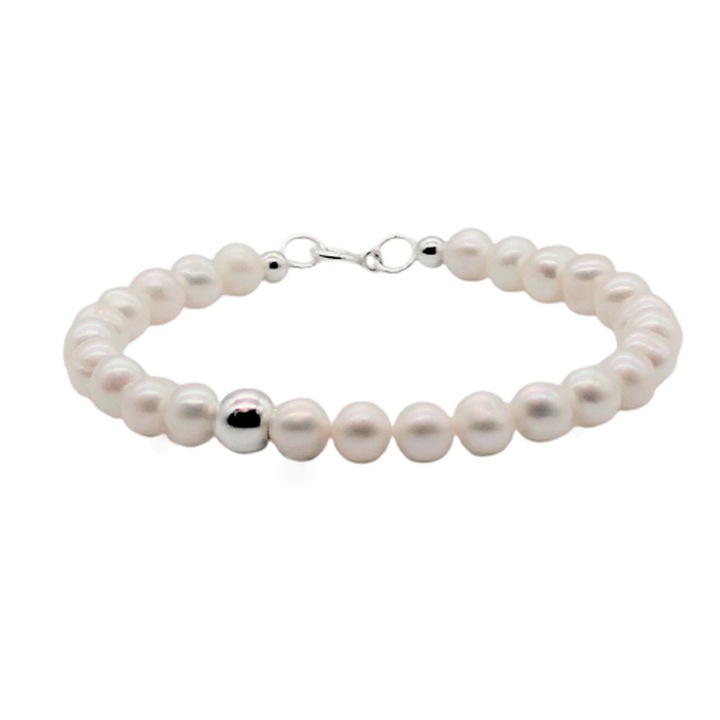 Bratara din perle naturale, bila argint argint 925, 20 cm