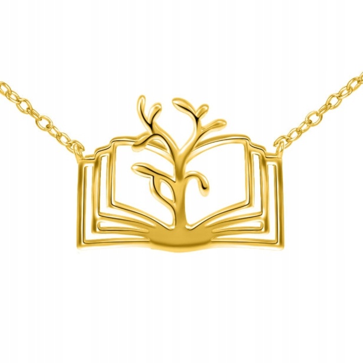 Colier Argintiu Placat cu Aur 925 Model Carte pentru Femei