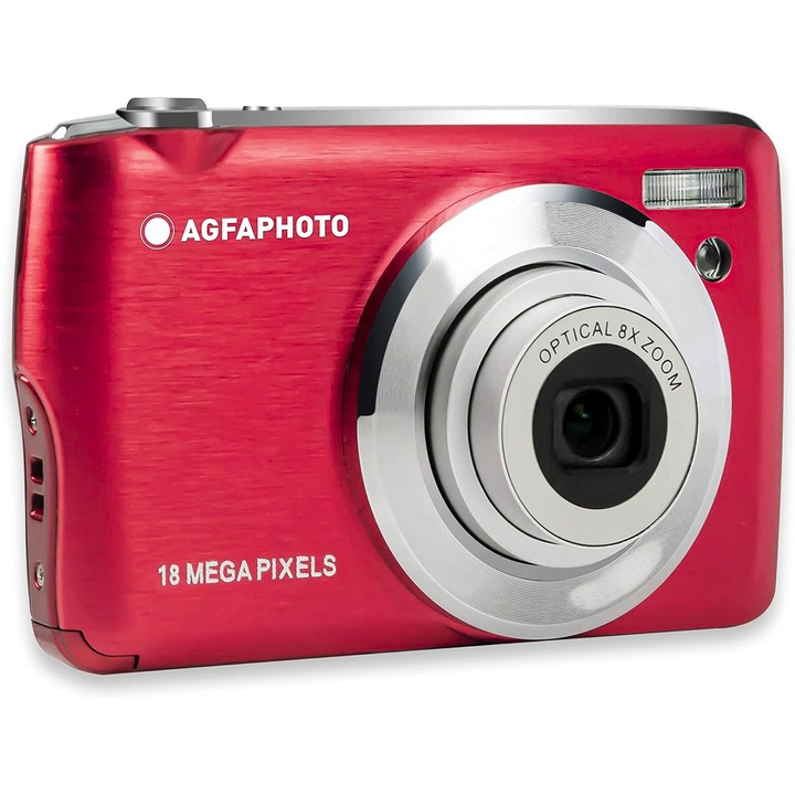 Aparat foto digital AgfaPhoto DC8200 18MP, include card SD 16 GB si husa, Rosu