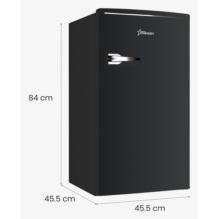 Frigider cu o usa STARCREST SRF-86BK, Design Vintage, 85 l, Clasa E, Iluminare interioara, H 84 cm, Negru