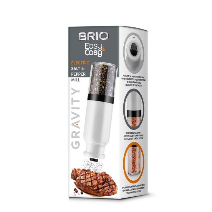 Гравитационна електрическа мелница Brio Easy Cosy, бяла, керамичен механизъм, Ф6х18.5см
