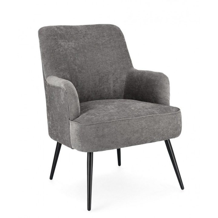 Fotoliu otel negru textil gri inchis Ernestine 60x67x79 cm