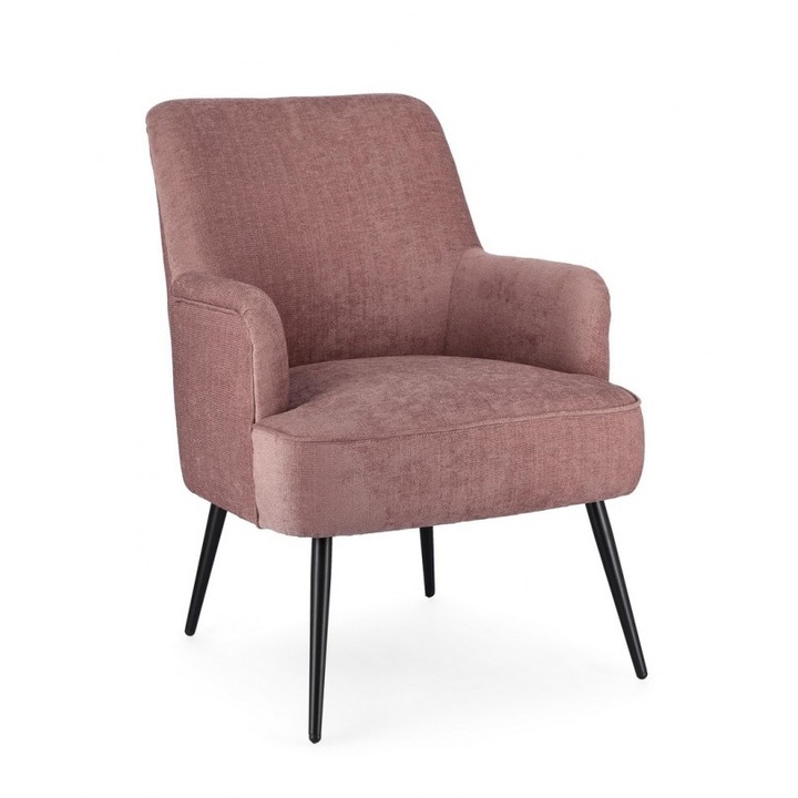 Fotoliu otel negru textil roz Ernestine 60x67x79 cm