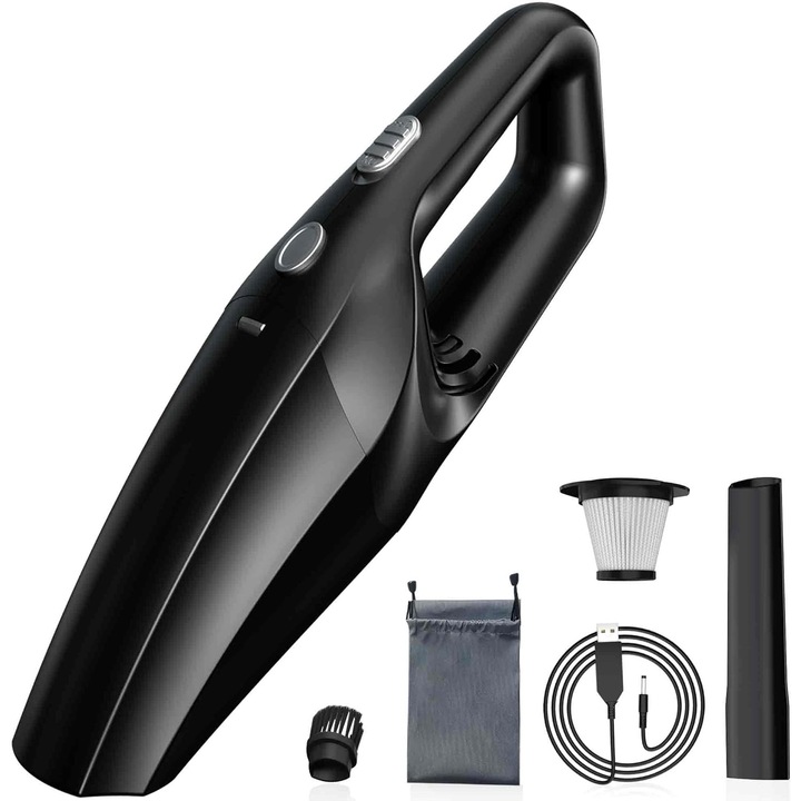 Aspirator de mana fara fir, Temola, 9000PA forta de aspirare, 120W, fast charge, Filtru HEPA usor de curatat, accesorii incluse