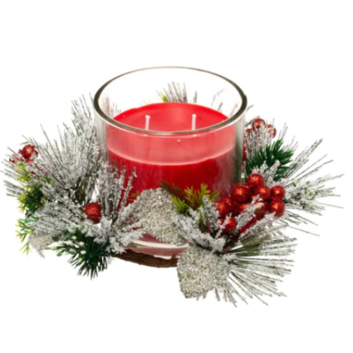 Sfesnic de Craciun cu lumanare, rosu, 8x8x9 cm, 210 gr