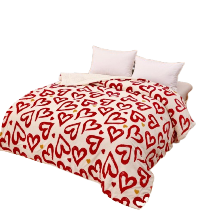 Patura imblanita, Jojo Home, 2 persoane, 200x230cm, Inimioare, Multicolor