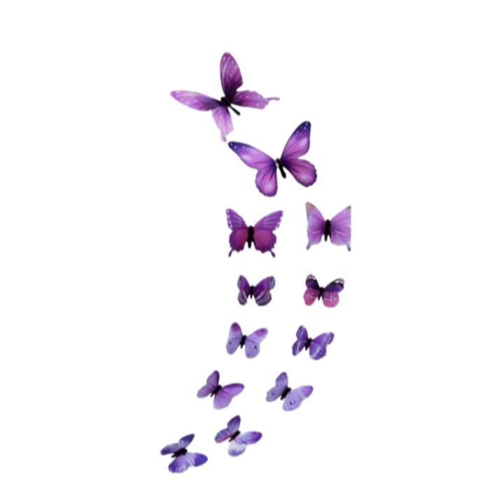 Set 12 fluturi, 3D, autoadezivi, purple