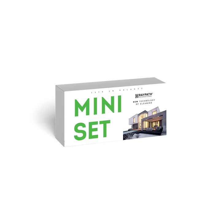 Mini set 9 piese, kit 3 lavete, 3 manusi curatare, sapun, apa nanosilver pentru curatenie doar cu apa Raypath