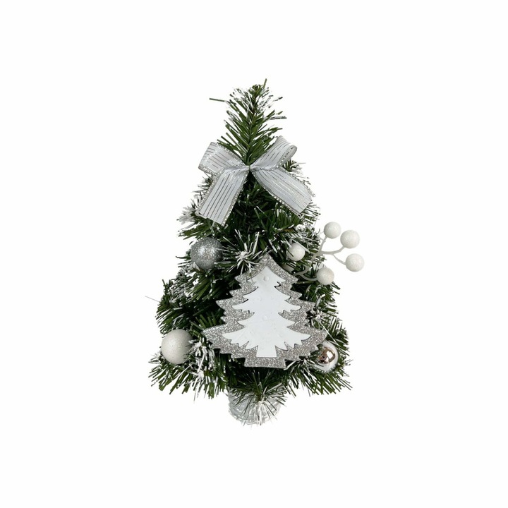 Bradut de Craciun, decoratiuni albe, 60 cm, 0361