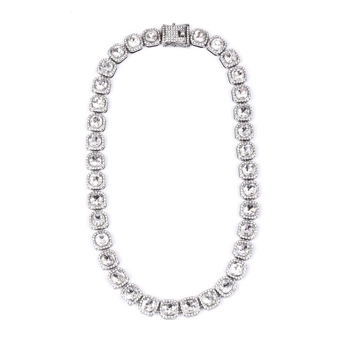 Kubai stílusú nyaklánc, cirkon kristály díszítéssel, ezüst