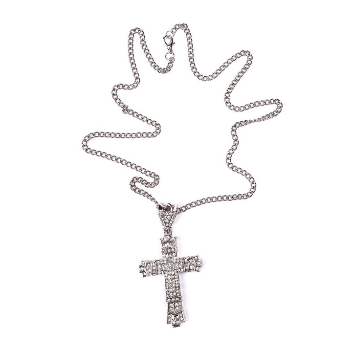 Nyaklánc kereszt típusú medállal, cirkónium kristály díszítéssel, ezüst