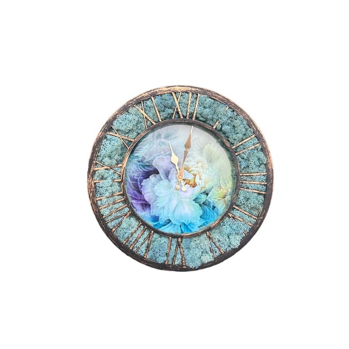 Ceas cu Licheni turcoaz, 40 cm, Bujori in pictura timpului, Dream of Alexa s Garden