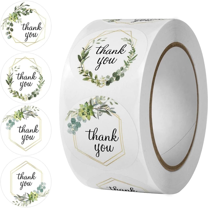 Set 500 etichete autoadezive NUODWELL Thank you Cu 4 modele diferite