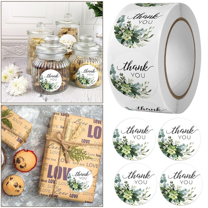 Rola de etichete autoadezive, NUODWELL, 500 Piese, Usor de utilizat, Pentru stampile, cosuri de cadouri, cutii de patiserie, carti de multumire, plicuri, expedieri cu amanuntul, 2.5 cm, Verde/Alb