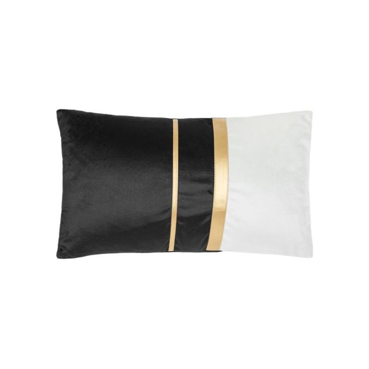 Декоративна възглавница от кадифе с размери 50х30 см, черно екрю кадифе със златни линии