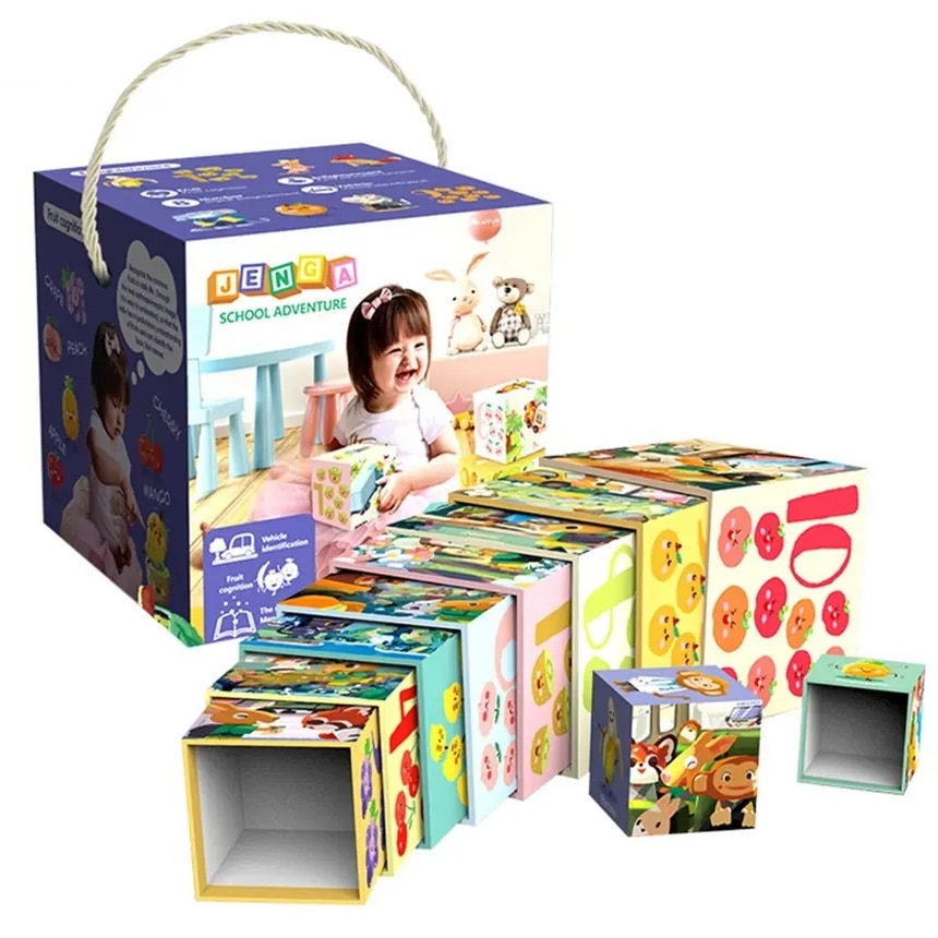Jucarie educativa si interactiva turn din 10 cuburi cu cifre si animale ...