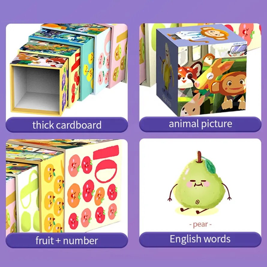 Jucarie educativa si interactiva turn din 10 cuburi cu cifre si animale ...