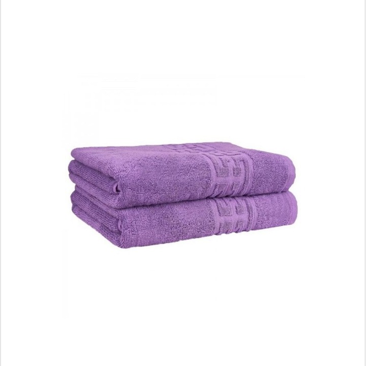 2 db törölközőszett, 70x140 cm, 100% pamut, görög szegély, 550 g/m² - lila