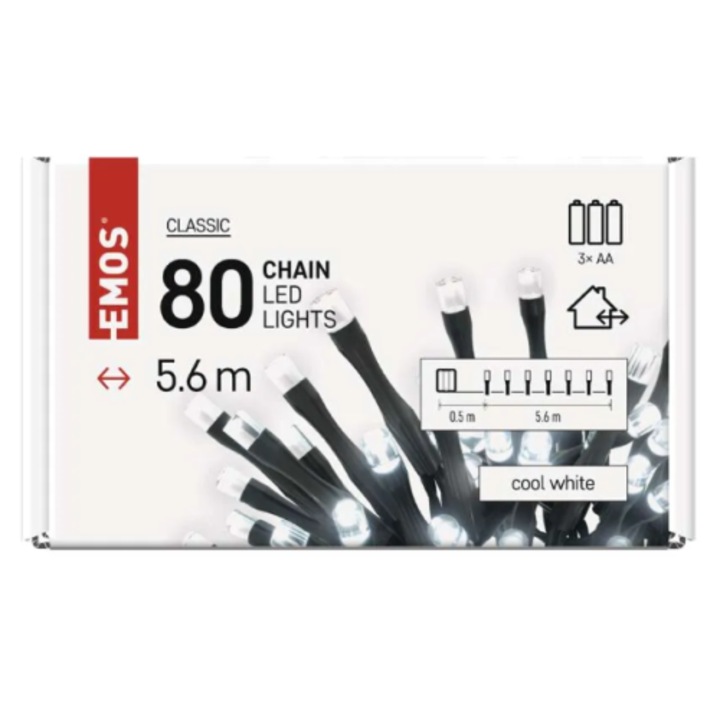 Коледни лампи Emos D4FC02, LED 0.9W, 4.5V, 4000К, 3xAA, Таймер, IP44