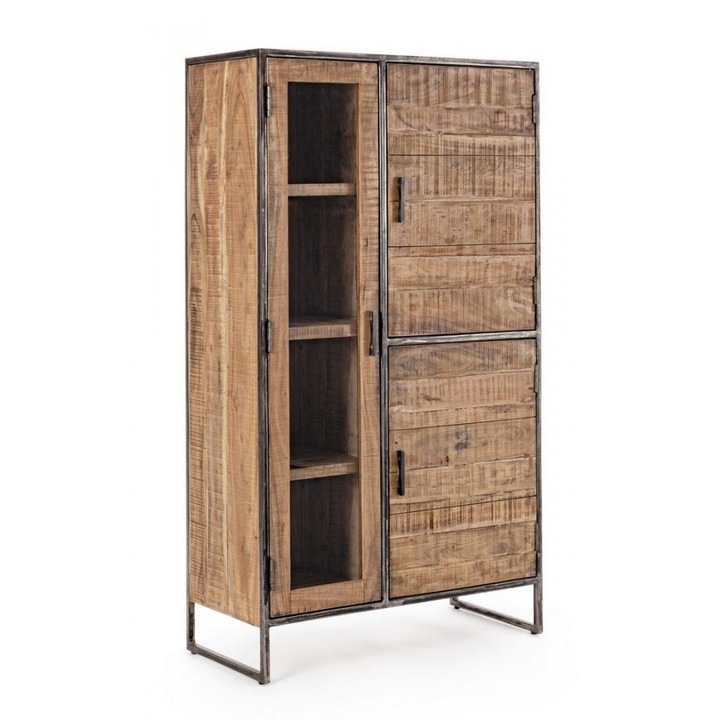 Скрин с витрина кафяво дърво Elmer 90x40x160 см