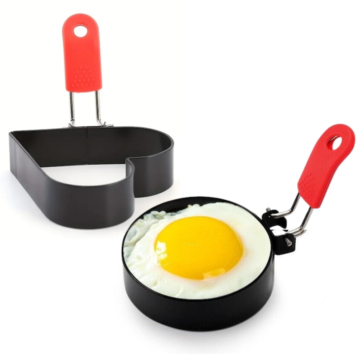 Комплект от 2 метални форми за яйца и палачинки, сърце и кръг