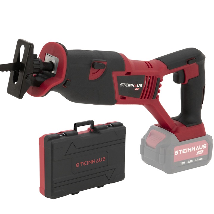 Акумулаторен саблен трион Steinhaus ONE 18V, PRO-ONE-RS, 3000 об/мин, Дължина на хода 22 мм, Транспортна кутия + аксесоари, Без батерия/зарядно