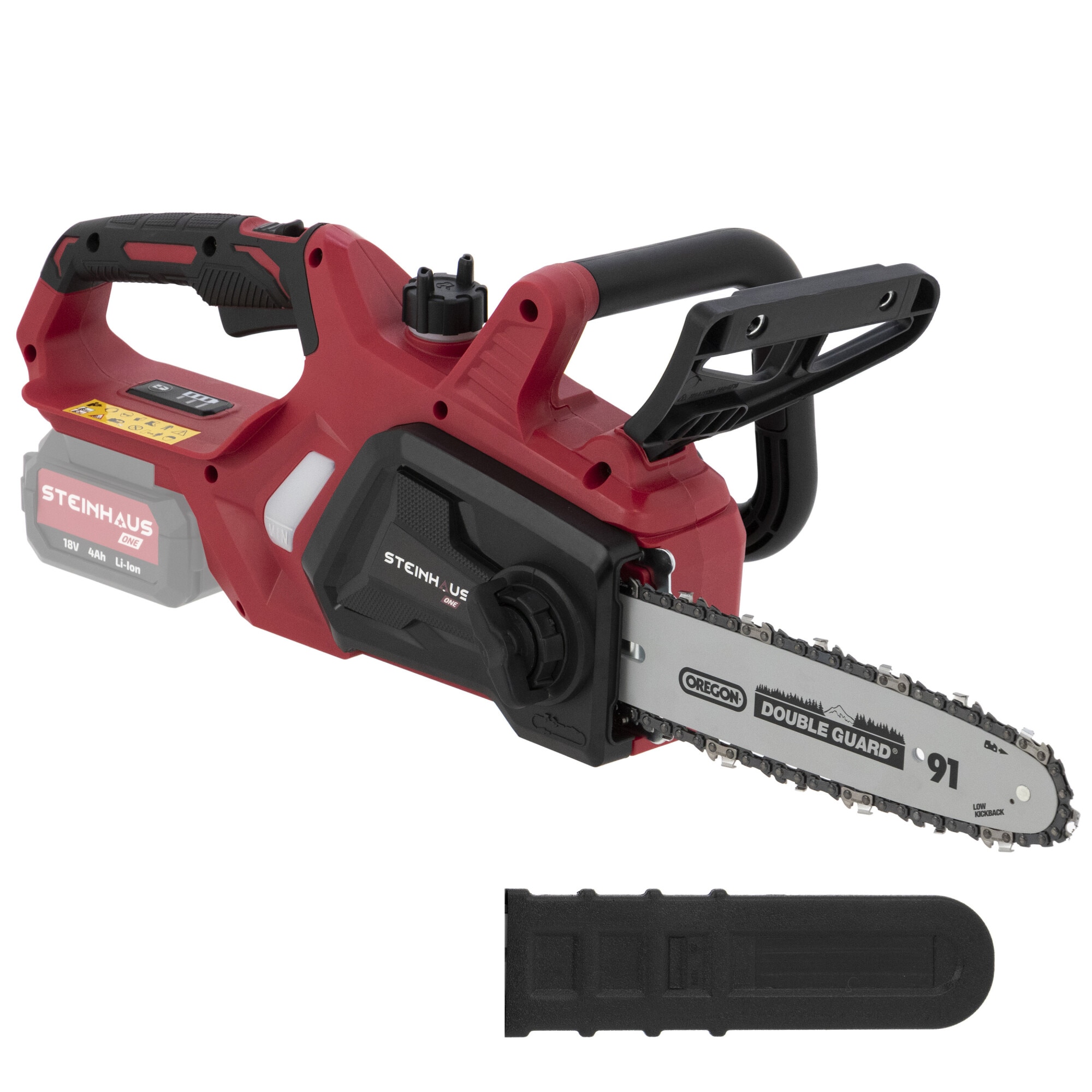 Drujba (fierastrau electric) cu lant pe acumulator, Steinhaus ONE 18V, PRO-ONE-CS, lungime lama 25 cm, pas lant 3/8, viteza lant 5.6 m/s, lama si lant Oregon, fara acumulator/incar