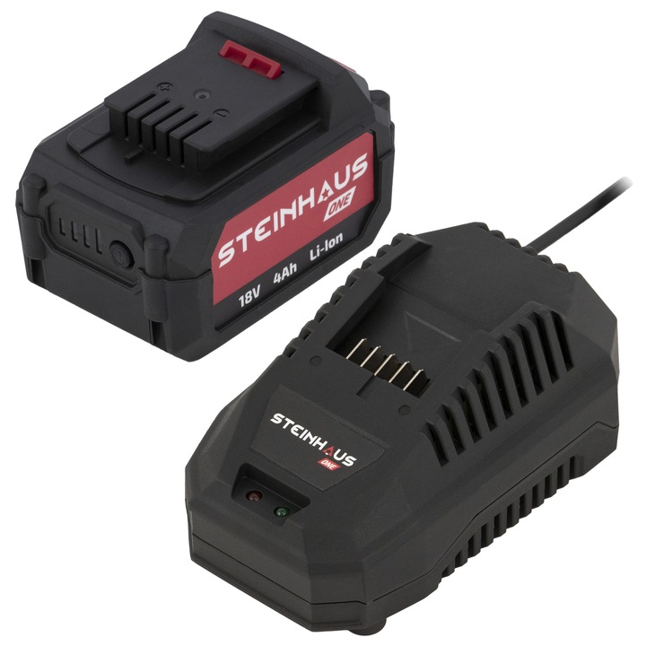 Комплект батерия и бързо зарядно устройство Steinhaus ONE 18V, PRO-ONE-BAT4CH, 18V Li-Ion батерия с капацитет 4Ah, 4.5A бързо зарядно устройство