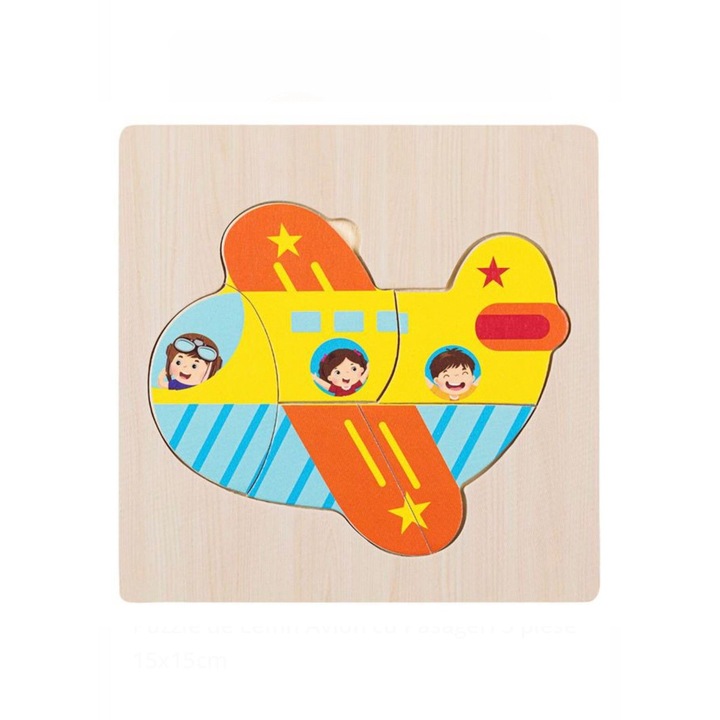 Puzzle Incastru din Lemn Avion cu Pasageri 5 Piese