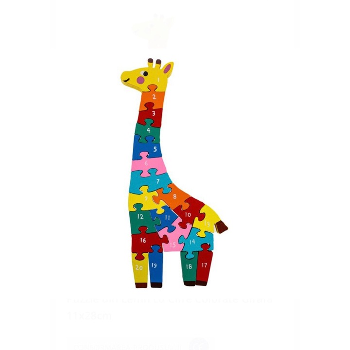 Puzzle Incastru din Lemn cu Cifre Colorate Girafa 20 Piese