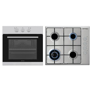 Pachet Pyramis Premium 6001SH740, cuptor electric incorporabil si plita gaz, 8 moduri de operare, clasa A, volum 69 litri, control mecanic, timer, easy clean, vok, gratare email mat, finisaj inox