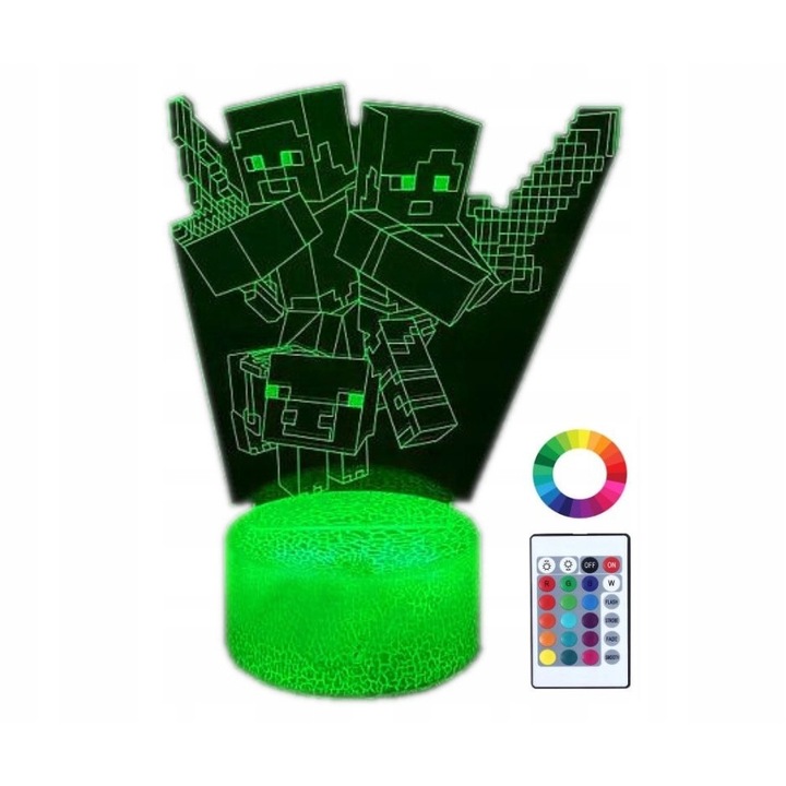 Lampa de veghe copii, RGB, forma Minecraft 3D
