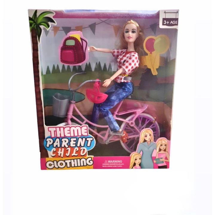 Baba kiegészítőkkel és kerékpárral 30 cm