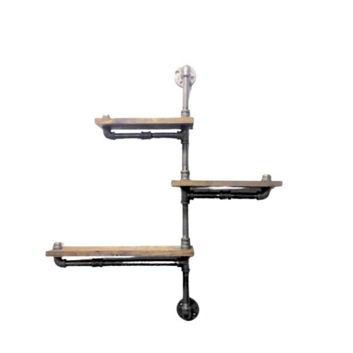 Raft de perete in stil industrial, Old Storridge, 45x50x20 cm, negru/nuc