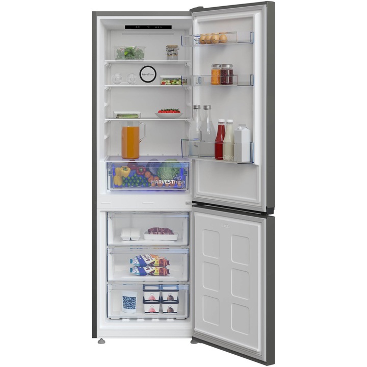 Combina frigorifica Beko B5RCNA345HG, 301 l, No Frost, Clasa D, Compresor ProSmart Inverter, AeroFlow, HarvestFresh, Iluminare LED, Avertizare luminoasa, H 179.6 cm, Gri