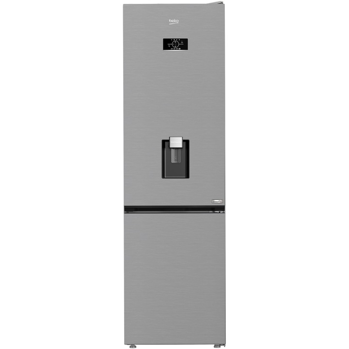 Combina frigorifica Beko B3RCNA404HDXB1, 355 l, No Frost, Clasa E, HarvestFresh, Slim tank water dispenser, AeroFlow, H 203.5 cm, Argintiu