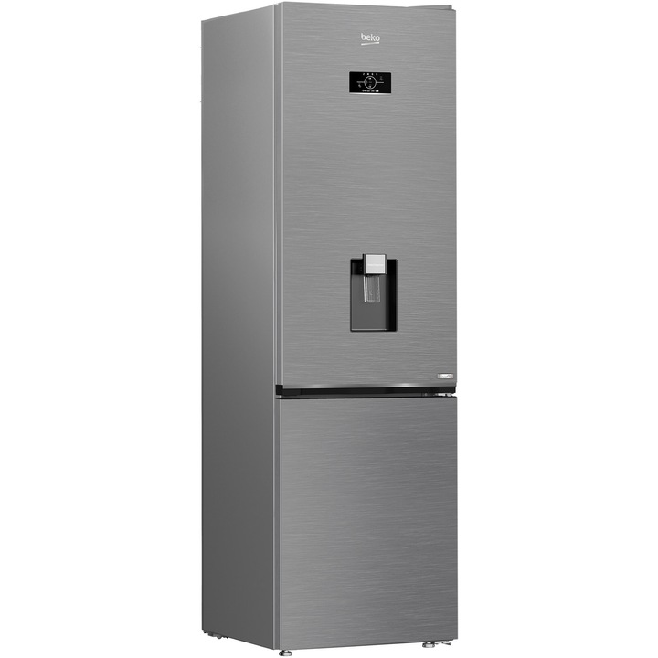 Combina frigorifica Beko B3RCNA404HDXB1, 355 l, No Frost, Clasa E, HarvestFresh, Slim tank water dispenser, AeroFlow, H 203.5 cm, Argintiu